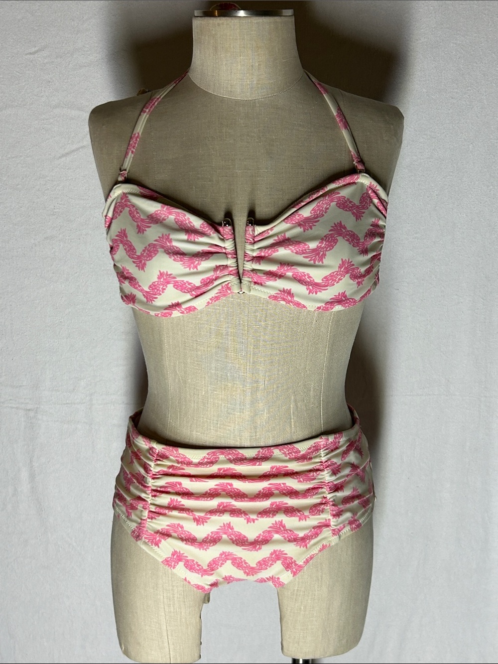 Lilly Pulitzer Cream & Pink Ruched High-Waist Bikini Set